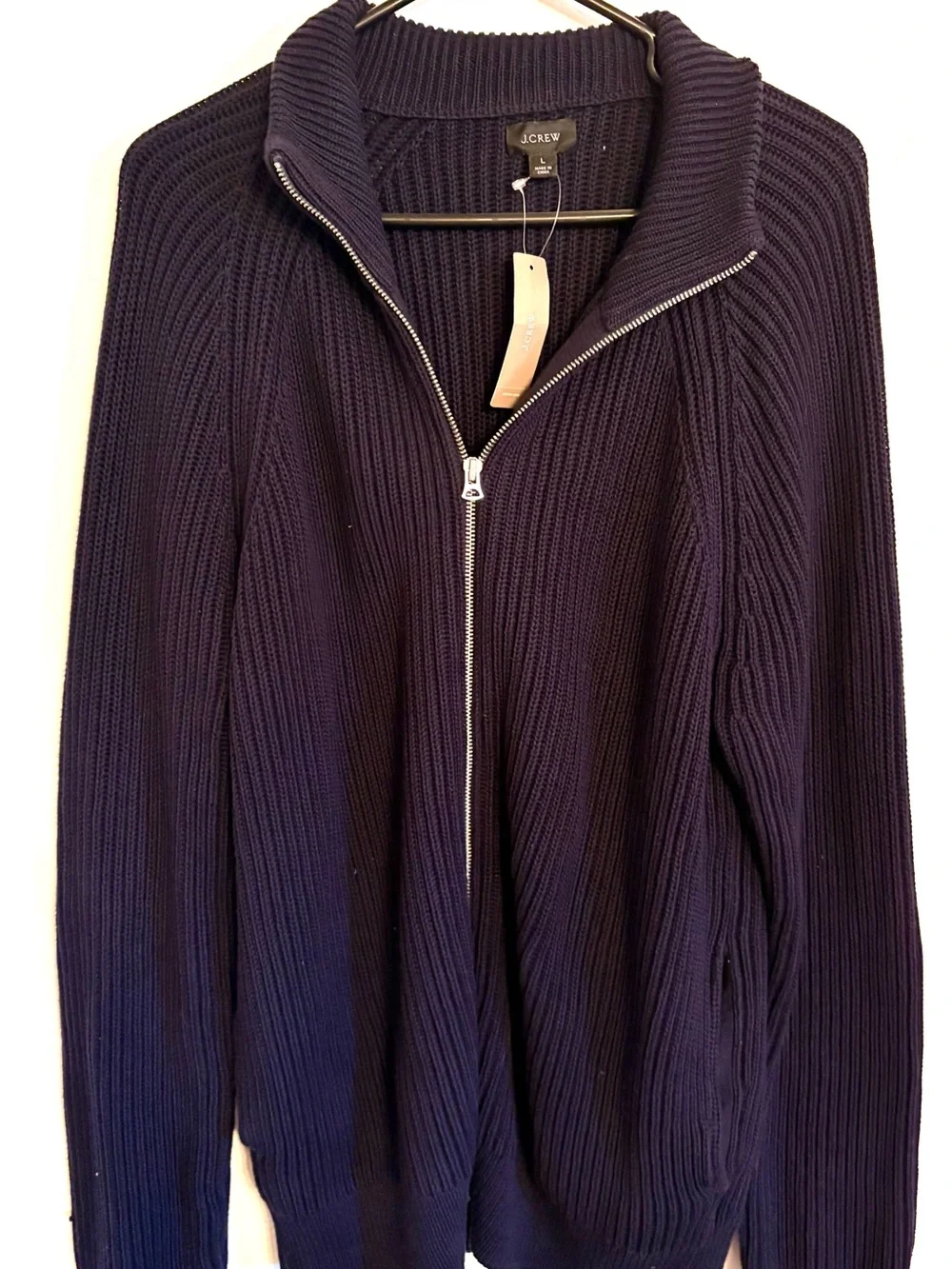NWT J.Crew Men’s Large Navy Ribbed Full Zip Sweater Jacket